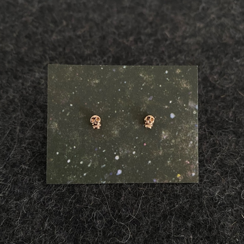 SOLD Bing Bang NYC rose gold tiny skull stud earrings